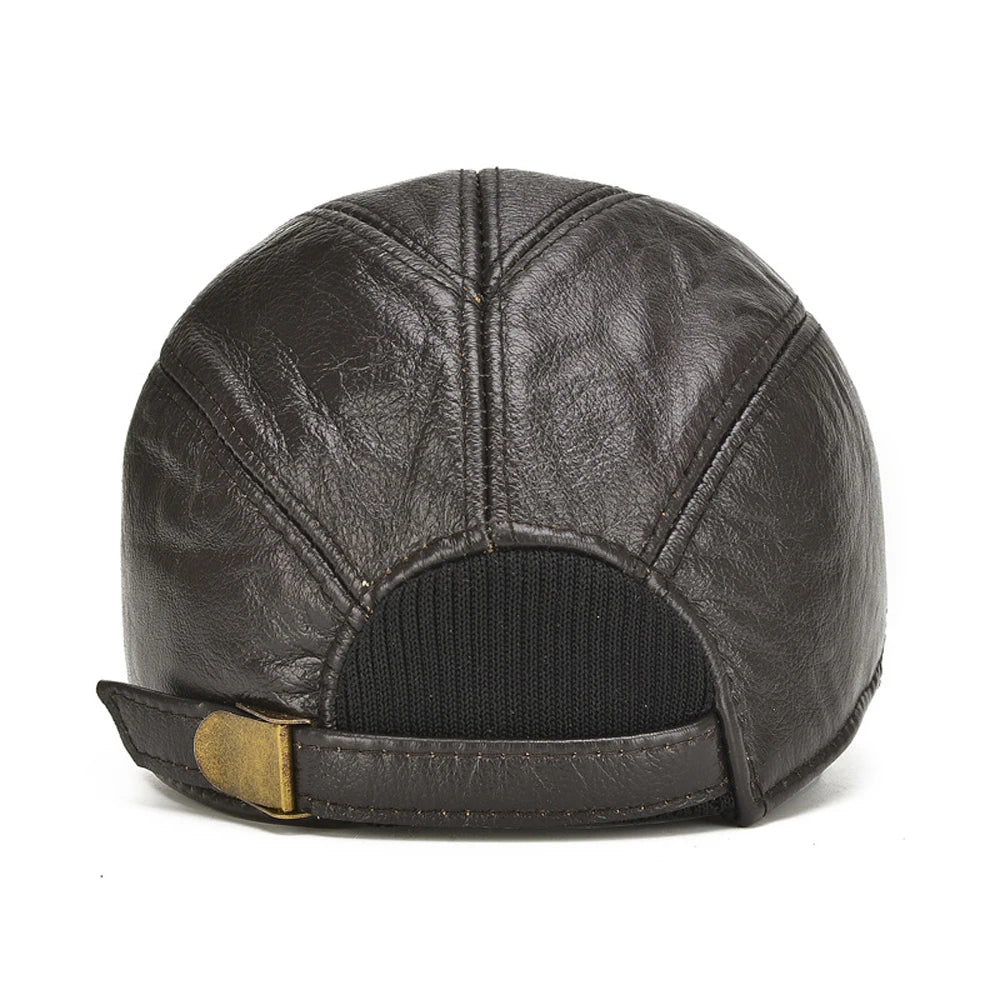 2026 Male Winter Genuine Real Cow Leather Baseball Hats Men