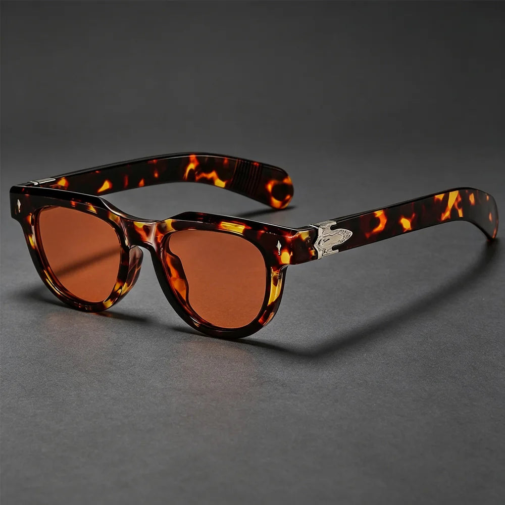 Square Sunglasses for Women Vintage Thick Frame with Metal Carved