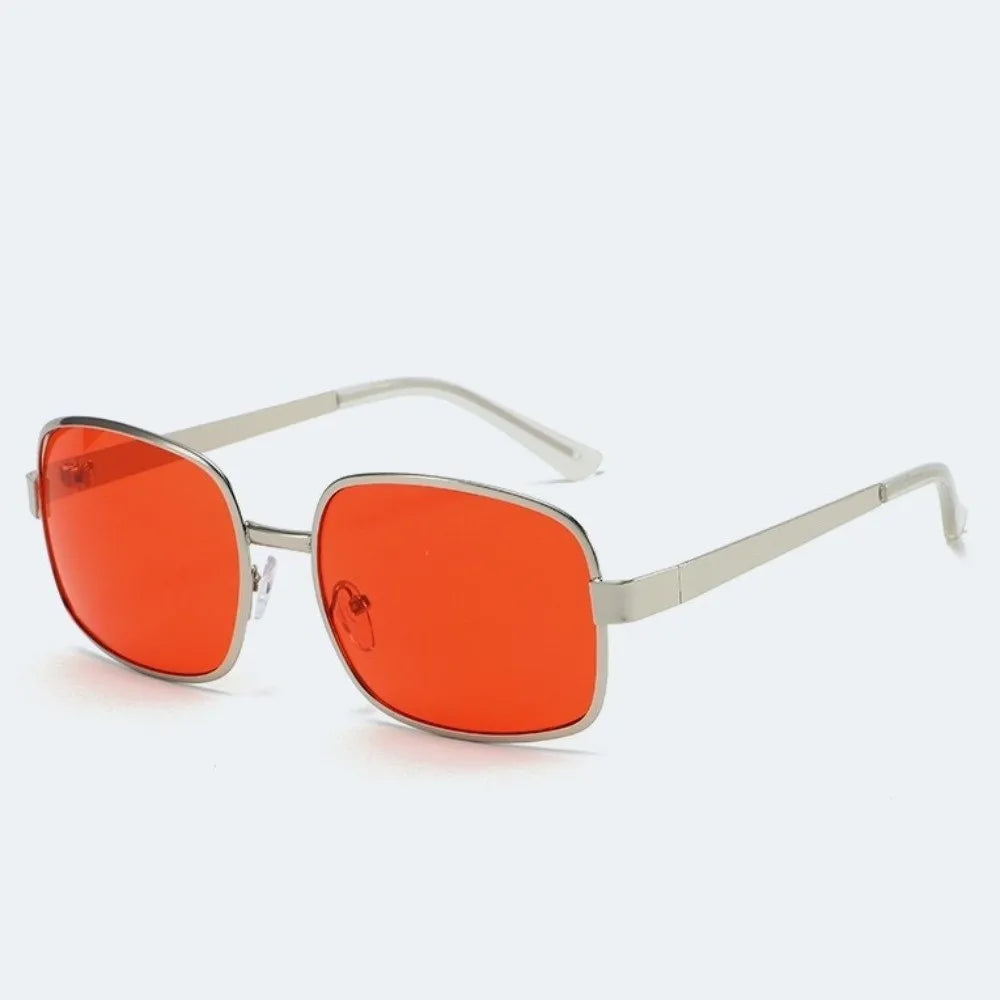 Retro Metal Sunglasses Large-Framed RED Lens Sun Protection Glasses