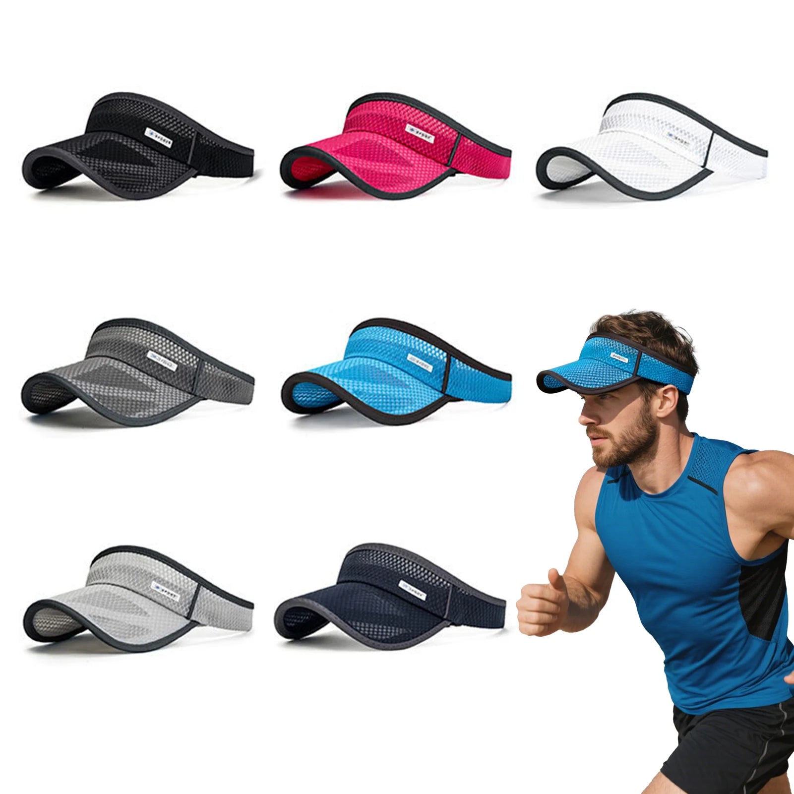 Lightweight Hollow Top Sun Visor Hat With Extra Long 11cm Brim For unisex