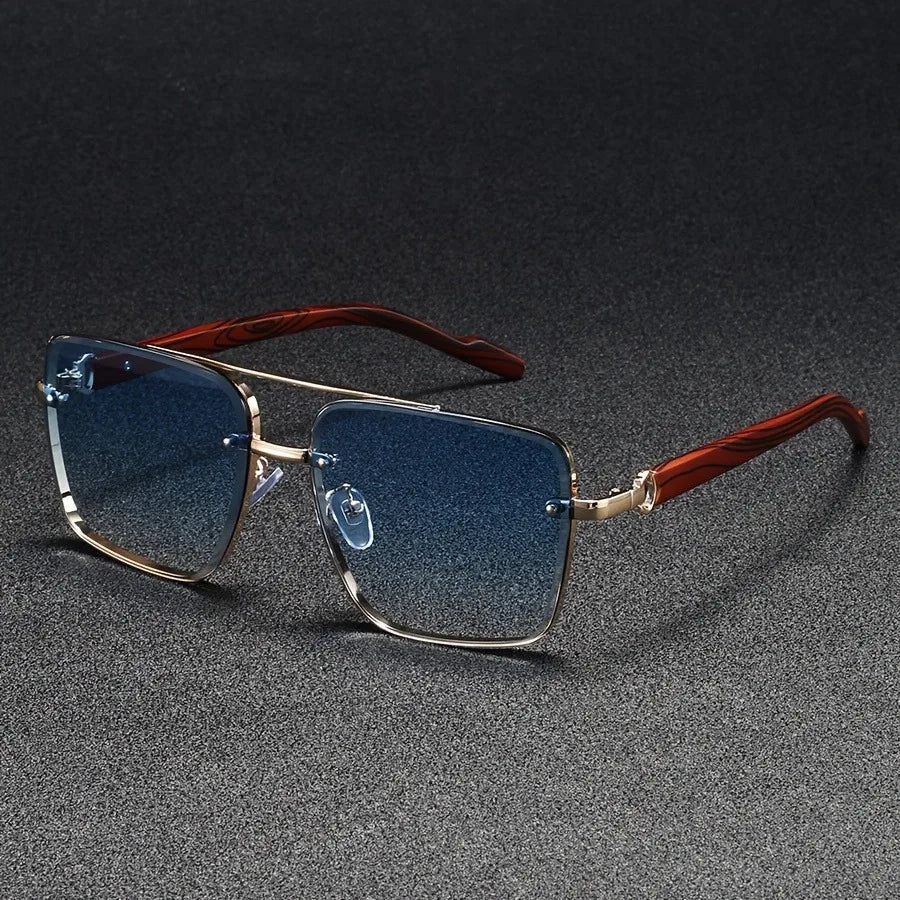 Luxury Square Sunglasses Men New Wooden Vintage Designer Fashion Glasses Women Vacation Gradient Eyewear