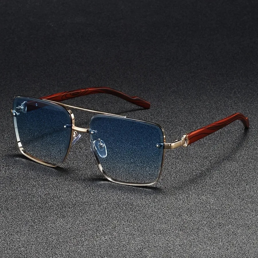 Luxury Square Sunglasses Men New Wooden Vintage Designer Fashion Glasses Women Vacation Gradient Eyewear