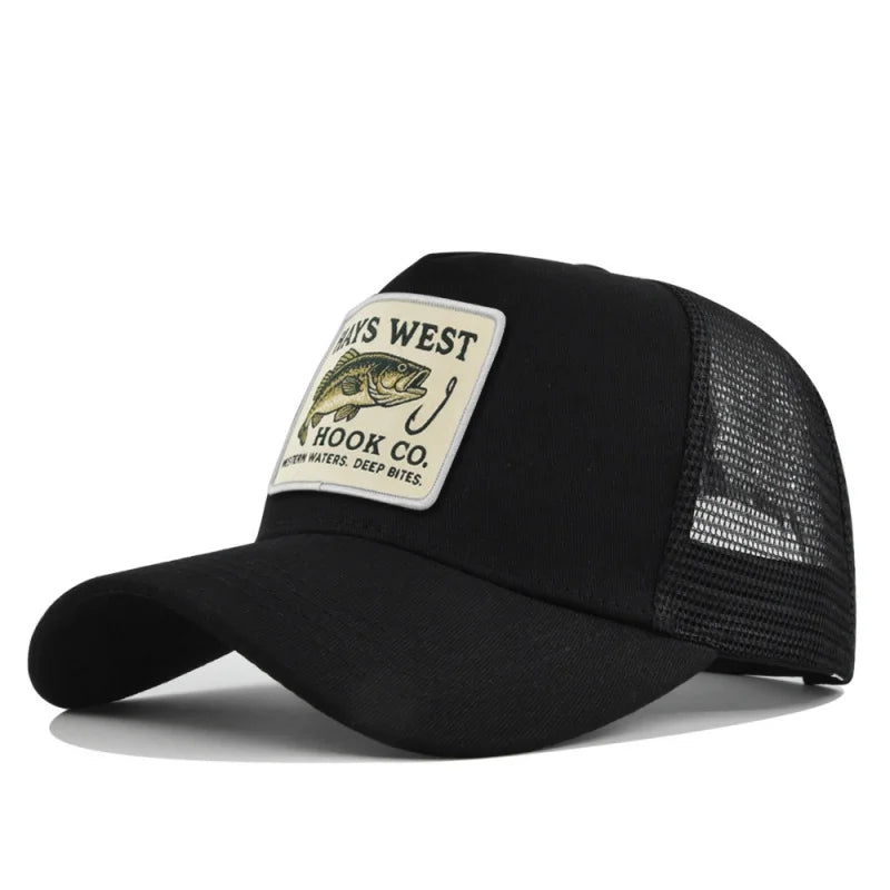 Man hat High Quality Fishing Cartoon Snapback Baseball Cap Hip Hop Dad Mesh Hat Trucker Hat Outdoor Sports Cycling Travel SunHat