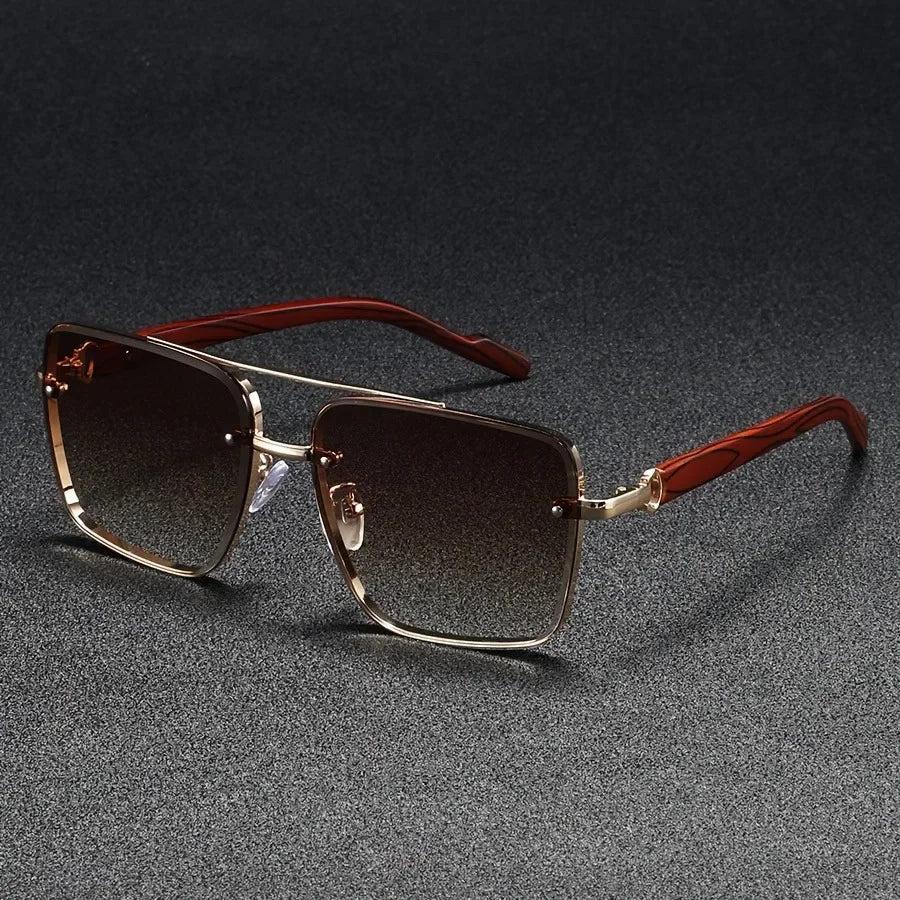 Luxury Square Sunglasses Men New Wooden Vintage Designer Fashion Glasses Women Vacation Gradient Eyewear