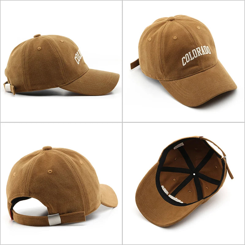 Cotton Baseball Caps for Women and Men Letter “COLORADO” Embroidery Hats