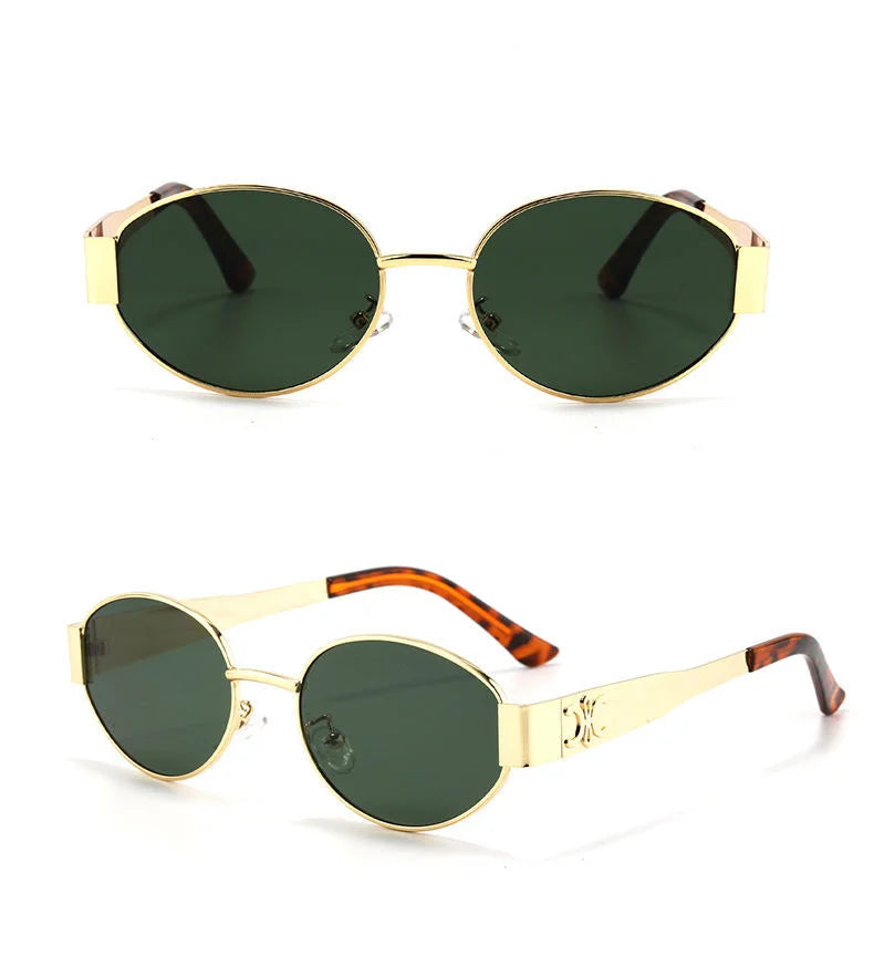 Luxury Designer Brand Sunglasses for Women and Men Oval Metal Frame Unisex Glasses Stylish Glamour Eyewear Retro Gold-Edged Oval