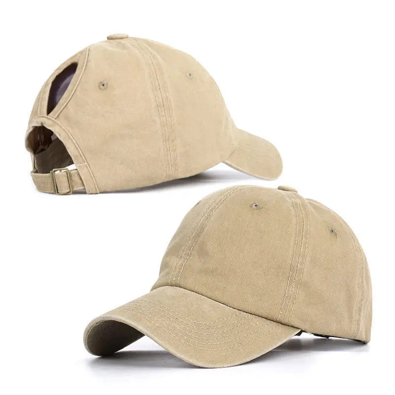 Retro Washed Backless Baseball Cap for Women, Outdoor Sports Ponytails,Stylish Cap