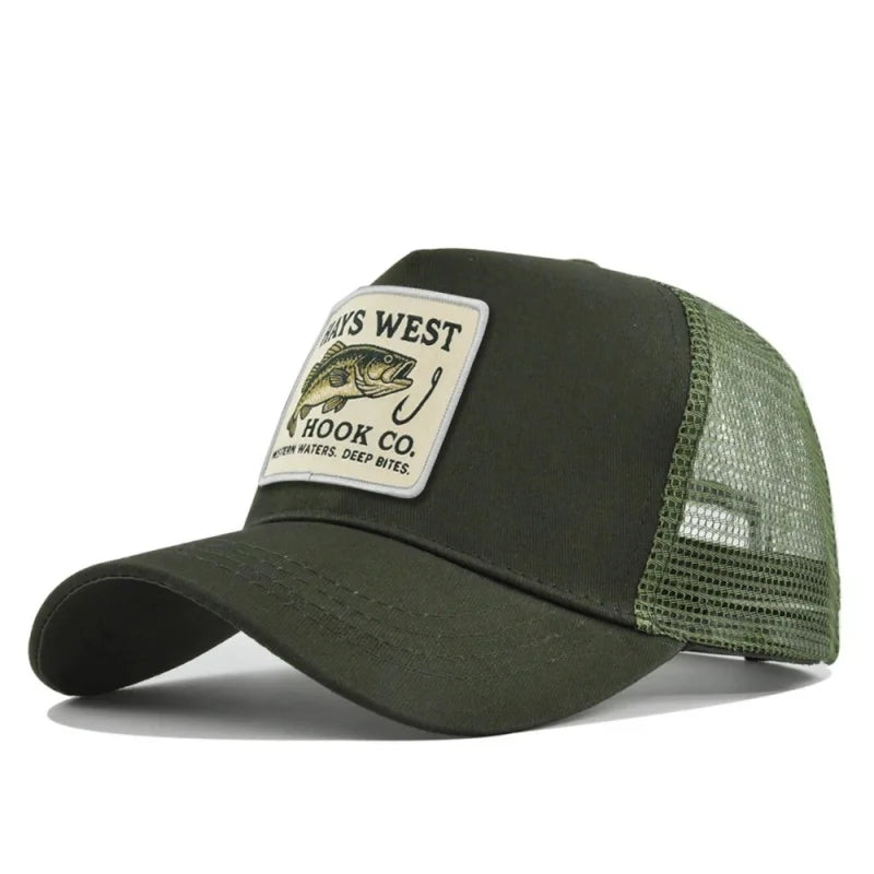 Man hat High Quality Fishing Cartoon Snapback Baseball Cap Hip Hop Dad Mesh Hat Trucker Hat Outdoor Sports Cycling Travel SunHat